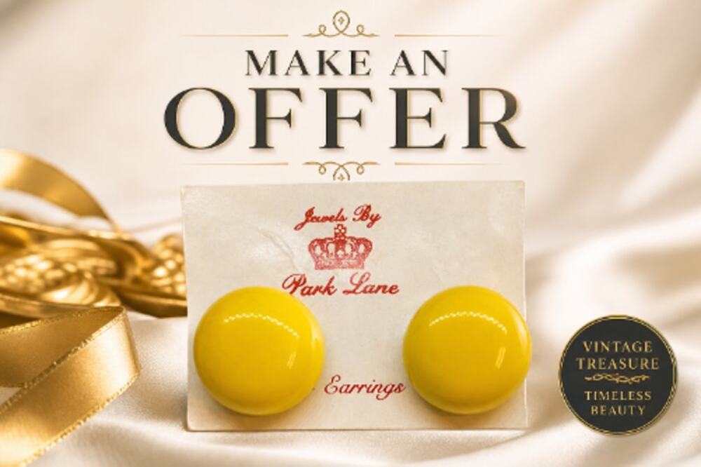 Vtg Park Lane Yellow Flash Button Clip Earrings, Retro 80's Mos New NOS